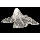 A Honiton bobbin appliqué bridal veil, circa 1900,