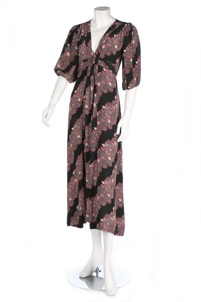 An Ossie Clark/Celia Birtwell for Radley printed rayon dress, mid 1970s, printed satin label,