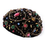 A Balenciaga 'jewel' encrusted velvet toque, early 1950s, labelled and numbered 6230,