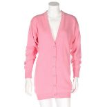 A Chanel pink knitted cardigan, modern, Boutique labelled, with CC buttons, bust 96cm,