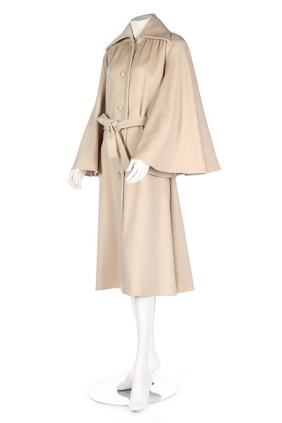 A Marc Bohan for Christian Dior beige wool coat, circa 1975, black Paris label numbered, tie-belt, - Image 2 of 8