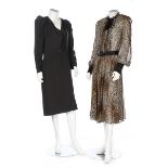 A group of mainly black designer dresses and separates, modern, labelled,