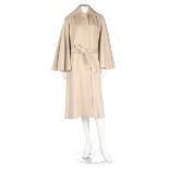 A Marc Bohan for Christian Dior beige wool coat, circa 1975, black Paris label numbered, tie-belt,