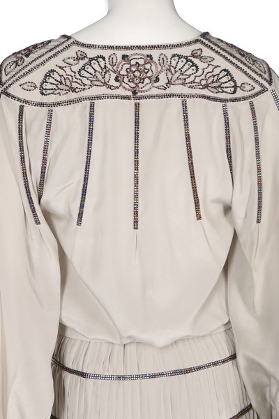 A Bill Gibb grey silk evening ensemble, circa 1977, labelled, the blouse with beaded yoke, - Image 6 of 8