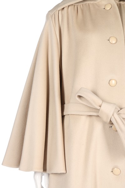 A Marc Bohan for Christian Dior beige wool coat, circa 1975, black Paris label numbered, tie-belt, - Image 6 of 8