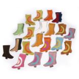 A group of Donna Carmela Paris brightly coloured leather spats, 1960s, twenty pairs,