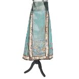 An embroidered blue-green satin skirt, Chinese, late 19th-early 20th century,