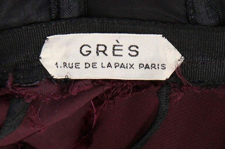 A Madame Grès couture aubergine rayon faille evening dress, 1950s, black on white woven label, - Image 6 of 6