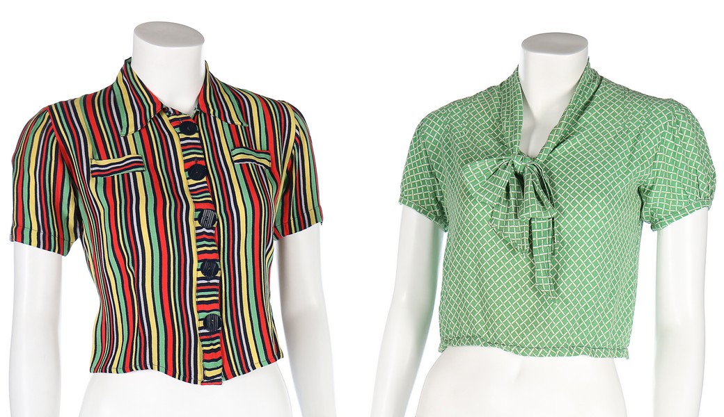 A large group of colourful blouses and separates, mainly 1930s-40s,