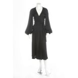An Ossie Clark black moss crêpe 'Cuddly' gown, circa 1970, printed satin label and size 8,