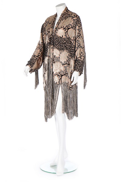 A cut-velvet evening jacket, 1920s, in shades of dusty pink, ivory and black,