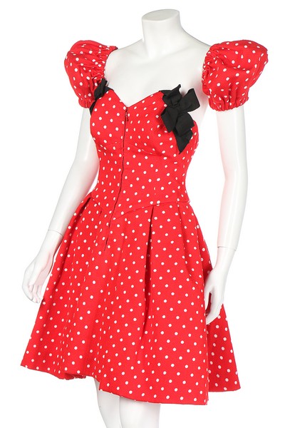 A Christian Lacroix red polka dot cotton mini dress, late 1980s, Luxe labelled and size 42,