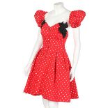 A Christian Lacroix red polka dot cotton mini dress, late 1980s, Luxe labelled and size 42,