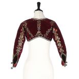 An embroidered purple velvet bolero jacket, probably French colonial, late 19th century,