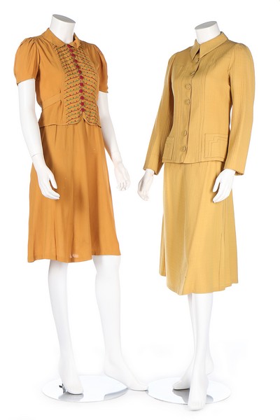 A group of mainly daywear in autumnal shades, 1930s, five ensembles,