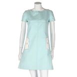 A Courreges turquoise and white cotton pique mini-dress, late 1960s, Paris labelled,