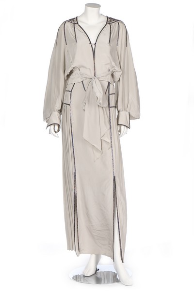 A Bill Gibb grey silk evening ensemble, circa 1977, labelled, the blouse with beaded yoke, - Image 2 of 8