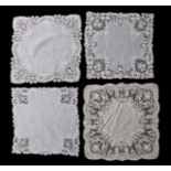 A group of handkerchiefs, 19th century, approx 12, including examples edged in Brussels mixed lace,