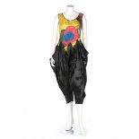 A silk fancy-dress costume and group of accessories, mainly 1920s, comprising; clown-like jumpsuit,