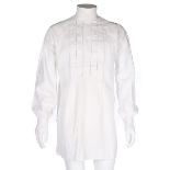 A gentleman's fine linen shirt, 1847, with box pleated bib-front, narrow curved cuffs and collar,