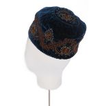 A gentleman's embroidered velvet smoking cap, late 19th century,