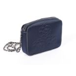 A Chanel navy satin shoulder bag, 1990s, stamped to interior, with quilted camellias to exterior,