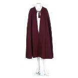 An Yves Saint Laurent Rive Gauche aubergine wool cape, circa 1976, labelled,