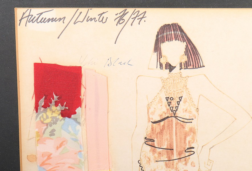 A matching Bill Gibb sketch for the printed silk foulard kimono ensemble, Autumn-Winter 1976-77, - Bild 6 aus 6