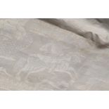 Two early damask linen cloths, comprising: 'Stories from the Apocrypha',