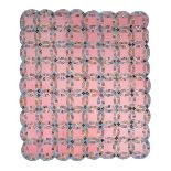 A 'double wedding ring' patchwork quilt, American, 1930s, with pink ground,