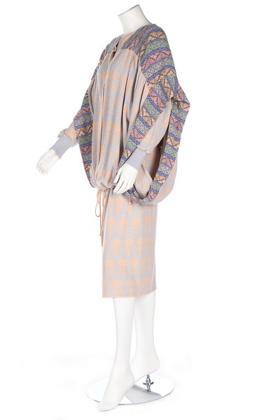 A Bill Gibb knitted jersey ensemble, 10th Anniversary collection, 1977, labelled, in pastel shades,