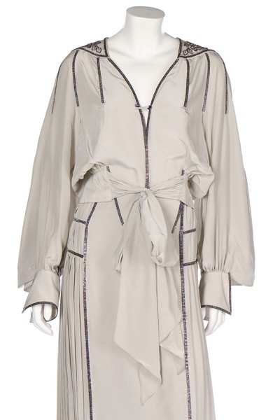 A Bill Gibb grey silk evening ensemble, circa 1977, labelled, the blouse with beaded yoke, - Image 5 of 8