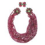 A fine Iradj Moini necklace of facetted raw ruby beads and pair of matching earrings, 1990s, signed,