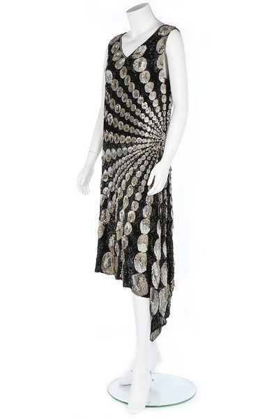 A fine sequinned flapper dress, 1920s, labelled 'Made in France',