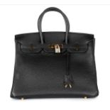 An Hermès black clemence leather Birkin, 2003, blind stamp G, with leather fob and two keys,