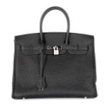 An Hermès black Fjord leather Birkin, 2010, blind stamp N, with leather fob and two keys,