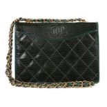 A Chanel emerald green quilted lizard-skin bag, probably 1990s, varanus salvator,