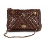 A Chanel quilted brown leather shoulder bag, 1990s,