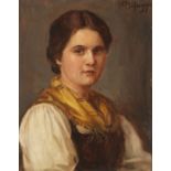 Franz von Defregger 1835 Stronach/Tirol - 1921 München Dirndl. Um 1900. Öl auf Holz. Rechts oben