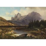 Carl Millner 1825 Mindelheim - 1895 München In den Dolomiten. 1864. Öl auf Leinwand, doubliert.