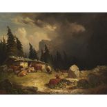 Friedrich Voltz 1817 Nördlingen - 1886 München Gewitter im Gebirge. 1852. Öl auf Leinwand,