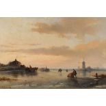 Carl Hilgers 1818 Düsseldorf - 1890 Düsseldorf Wintervergnügen auf dem Eis. 1882. Öl auf Holz. Links