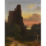 Josef Winkelirer 1800 Düsseldorf - um 1856 Bensberg Romantische Landschaft mit Burg. Ca. 1830/40. Öl