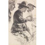 Adolph von Menzel 1815 Breslau - 1905 Berlin Studie einer sitzenden Dame mit Hut, Schirm und