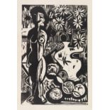 Ernst Ludwig Kirchner 1880 Aschaffenburg - 1938 Davos Stilleben mit Plastik. 1925. Holzschnitt. Dube