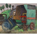 Gabriele Münter 1877 Berlin - 1962 Murnau Zigeunerwagen II. Um 1930. Öl auf Malpappe. Verso mit