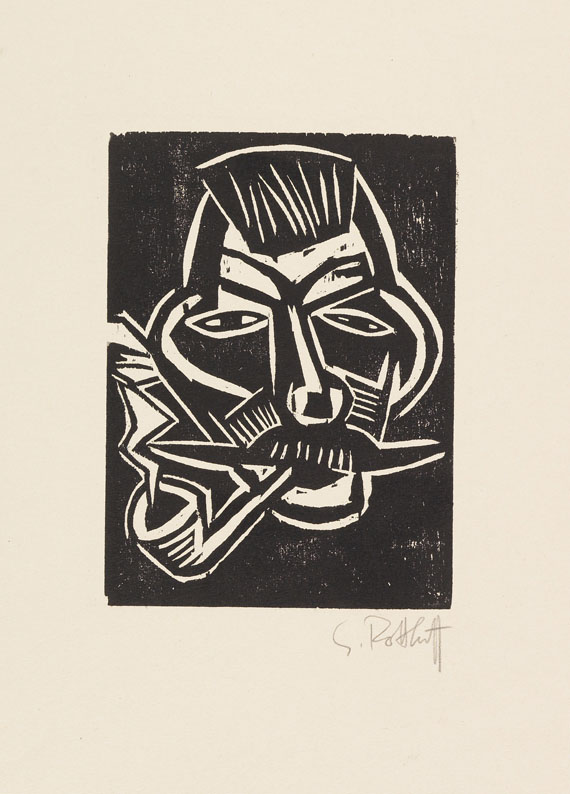 Karl Schmidt-Rottluff 1884 Rottluff bei Chemnitz - 1976 Berlin Kopf mit Pfeife. 1918. Holzschnitt.