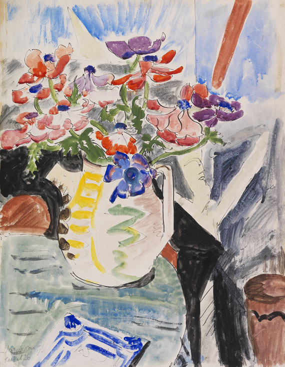 Erich Heckel 1883 Döbeln/Sachsen - 1970 Radolfzell/Bodensee Anemonen. 1926. Aquarell mit Gouache