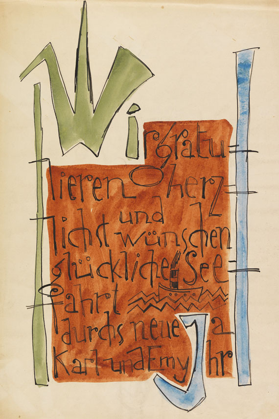 Karl Schmidt-Rottluff 1884 Rottluff bei Chemnitz - 1976 Berlin Neujahrsgruß (Schriftblatt). Um 1922.
