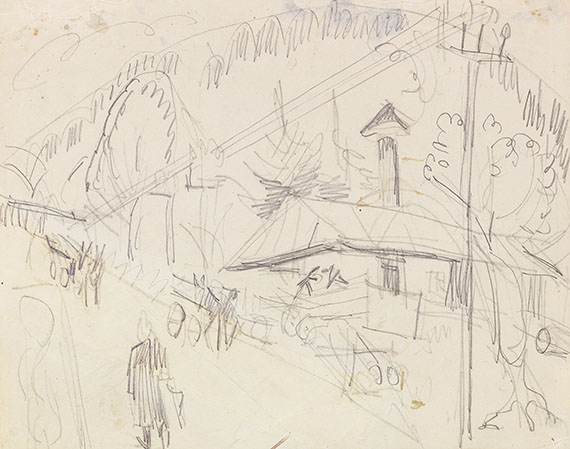 Ernst Ludwig Kirchner 1880 Aschaffenburg - 1938 Davos Sägemühle im Taunus. 1916. Bleistiftzeichnung.